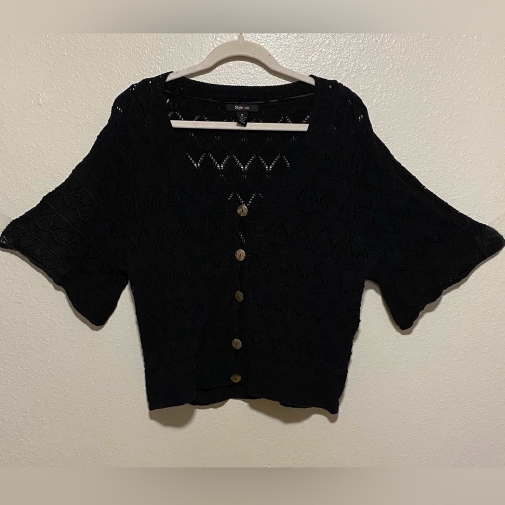 Style & Co Black Cropped Button Up Knit Cardigan | Size M - Picture 2 of 5